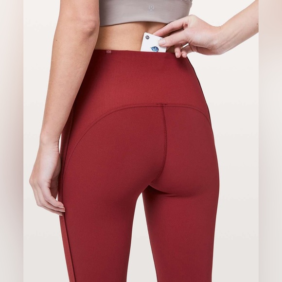Lululemon Daily Lineup Ribbed High Rise Leggings - Red - Picture 2 of 7